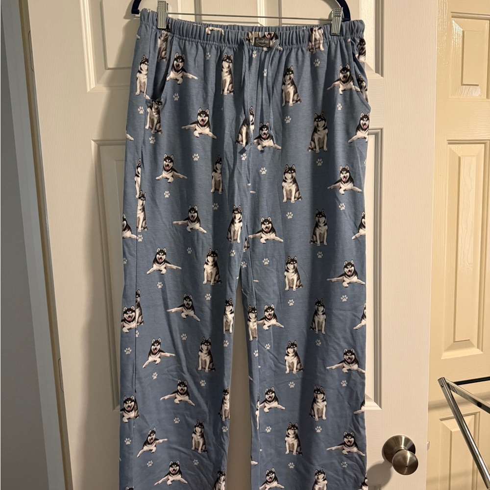 Women's Blue Pajama Pants with Husky Print